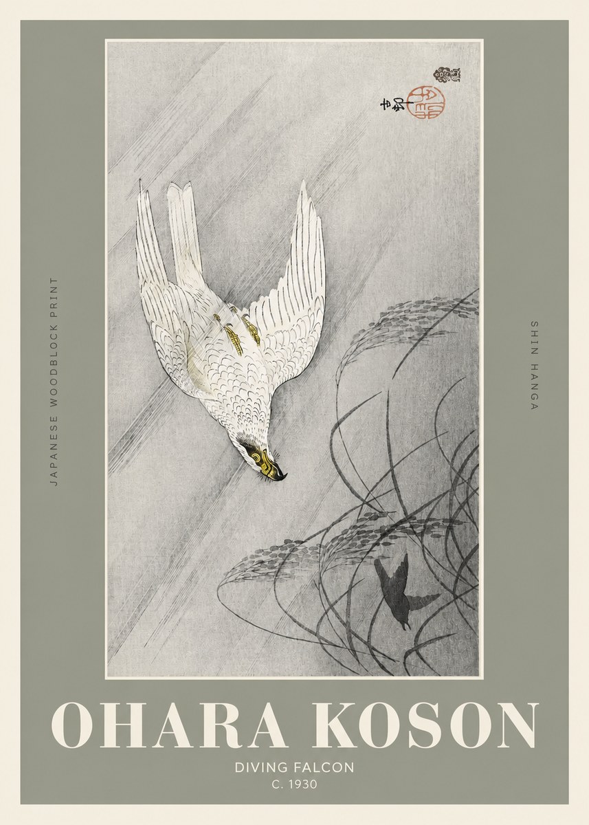 Ohara Koson Diving Falcon No2 - Plakat