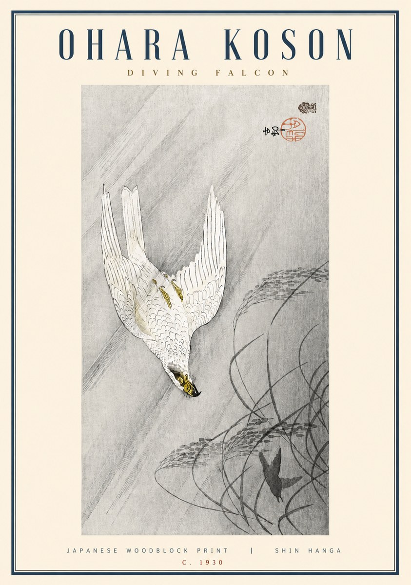 Ohara Koson Diving Falcon No3 - Plakat