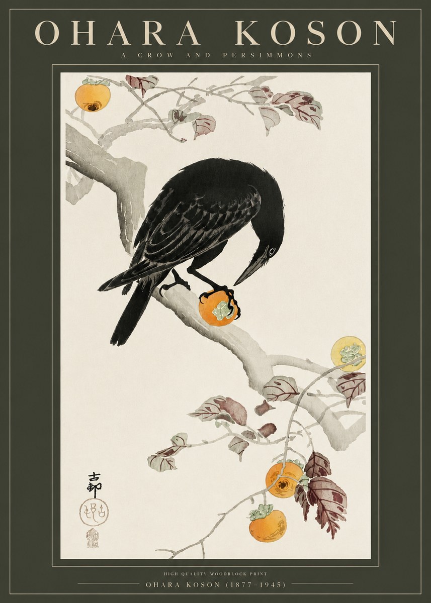 Ohara Koson A Crow and Persimmons No2 - Plakat