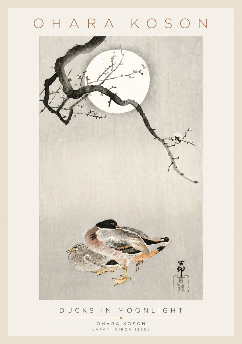 Ohara Koson Ducks in Moonlight No3 - Plakat