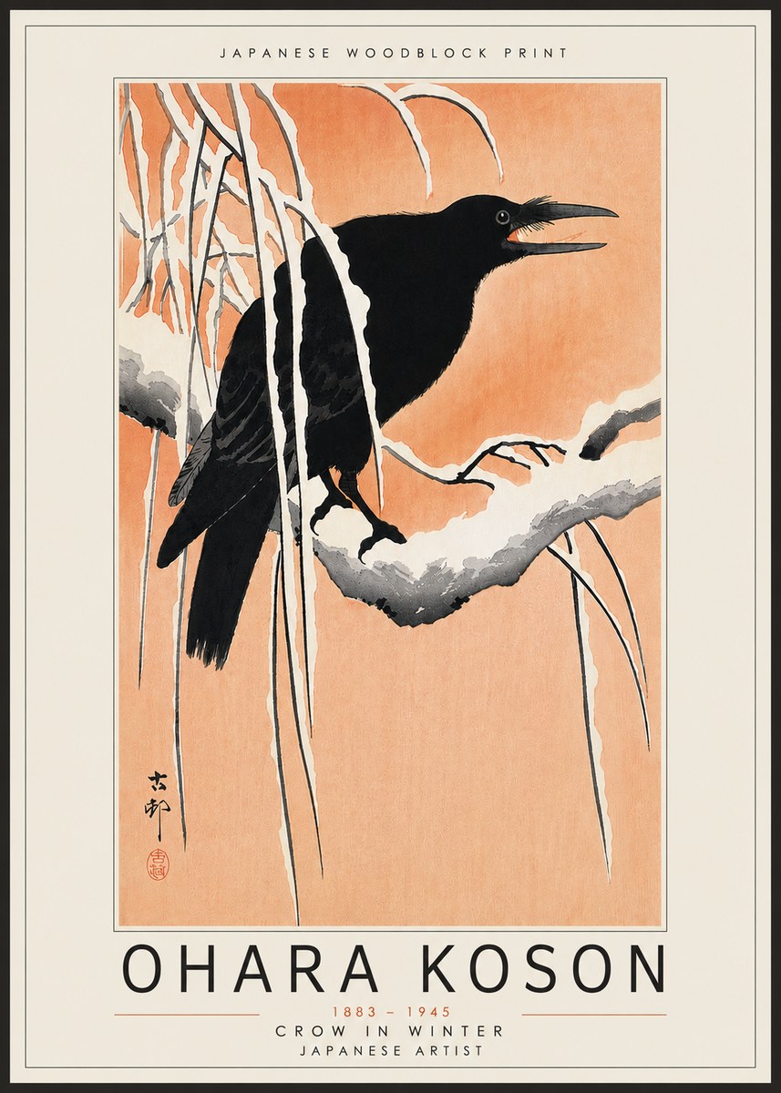 Ohara Koson Crow in Winter II No4 - Plakat