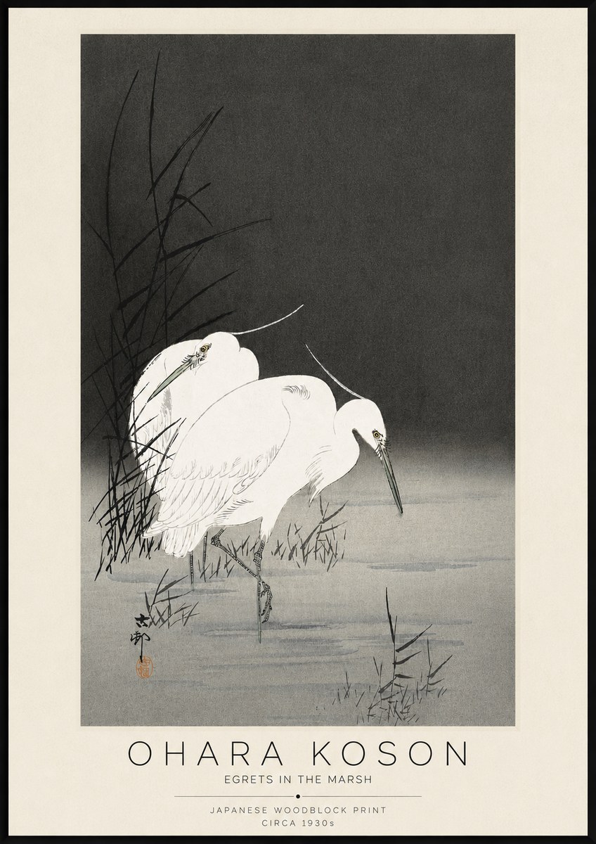 Ohara Koson Egrets in the Marsh No3 - Plakat