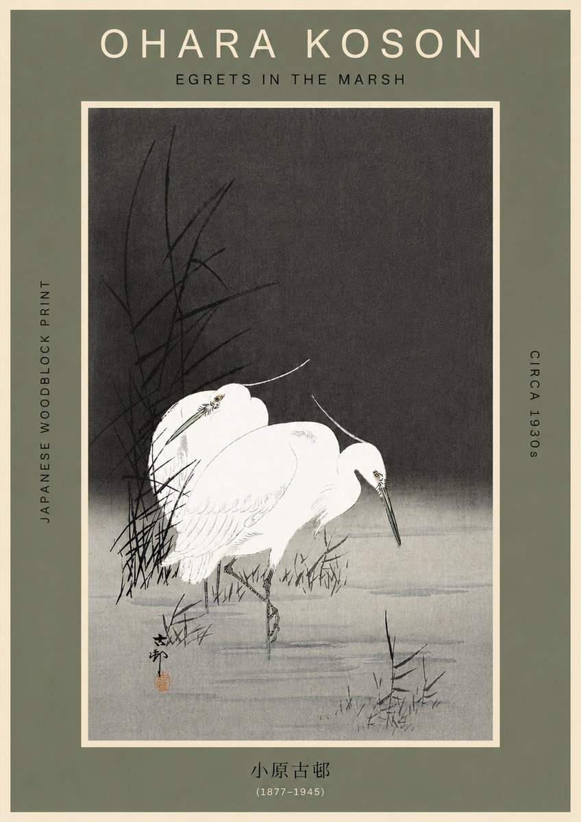 Ohara Koson Egrets in the Marsh No6 - Plakat