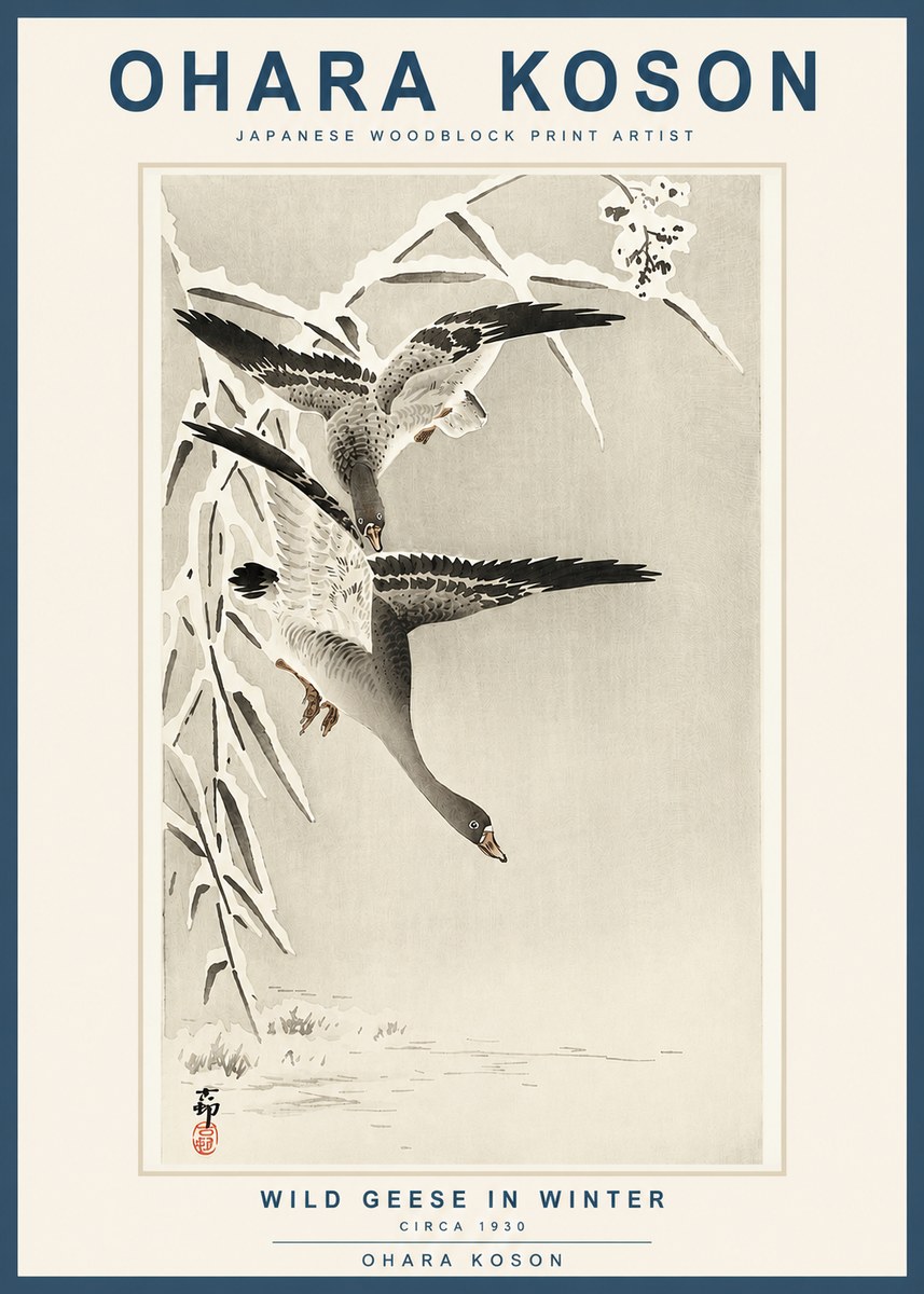 Ohara Koson Wild Geese in Winter No3 - Plakat