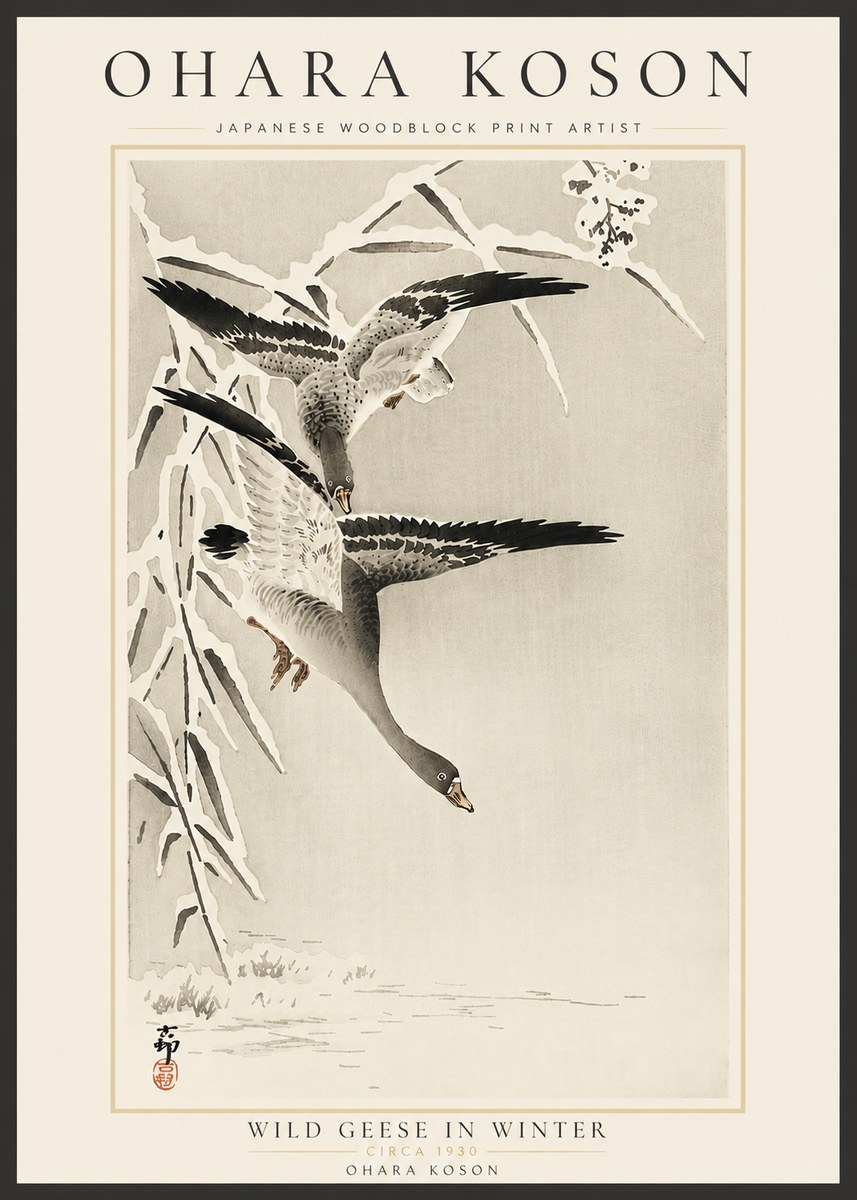 Ohara Koson Wild Geese in Winter No6 - Plakat
