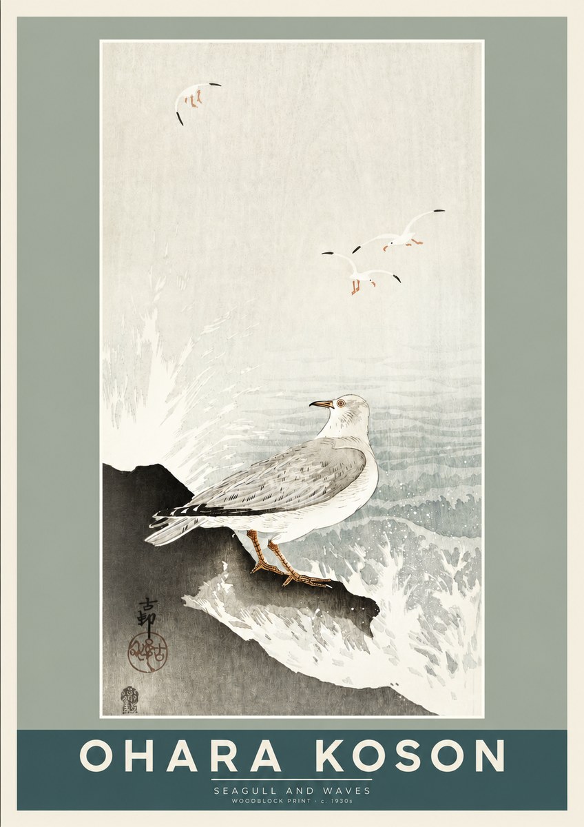 Ohara Koson Seagull and Waves No2 - Plakat
