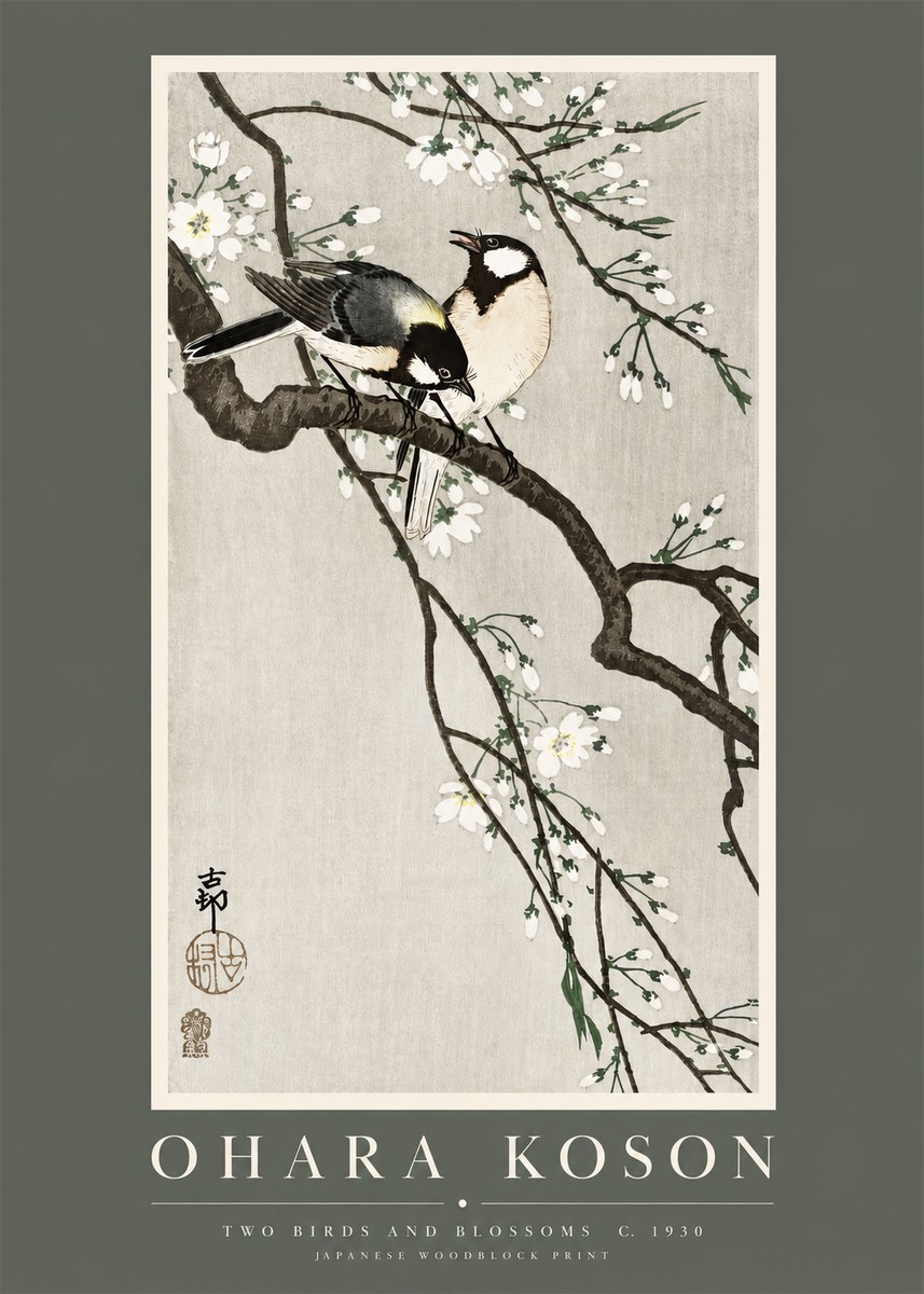 Ohara Koson Two Birds and Blossoms II No2 - Plakat