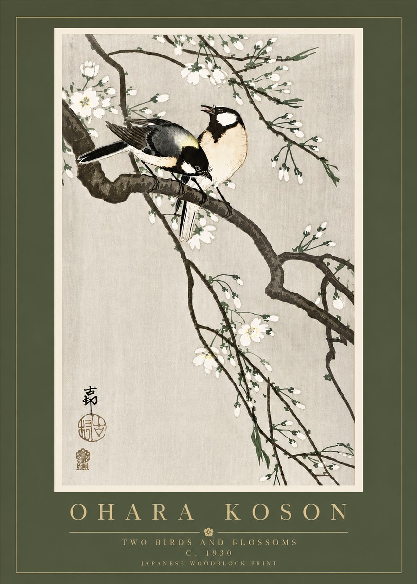 Ohara Koson Two Birds and Blossoms II No5 - Plakat
