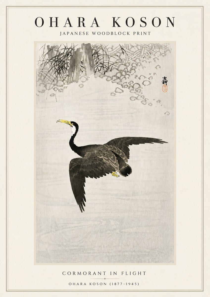 Ohara Koson Cormorant in Flight No5 - Plakat