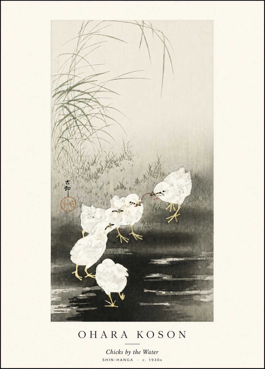 Ohara Koson Chicks by the Water No1 - Plakat