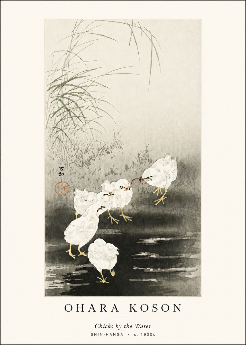Ohara Koson Chicks by the Water No3 - Plakat