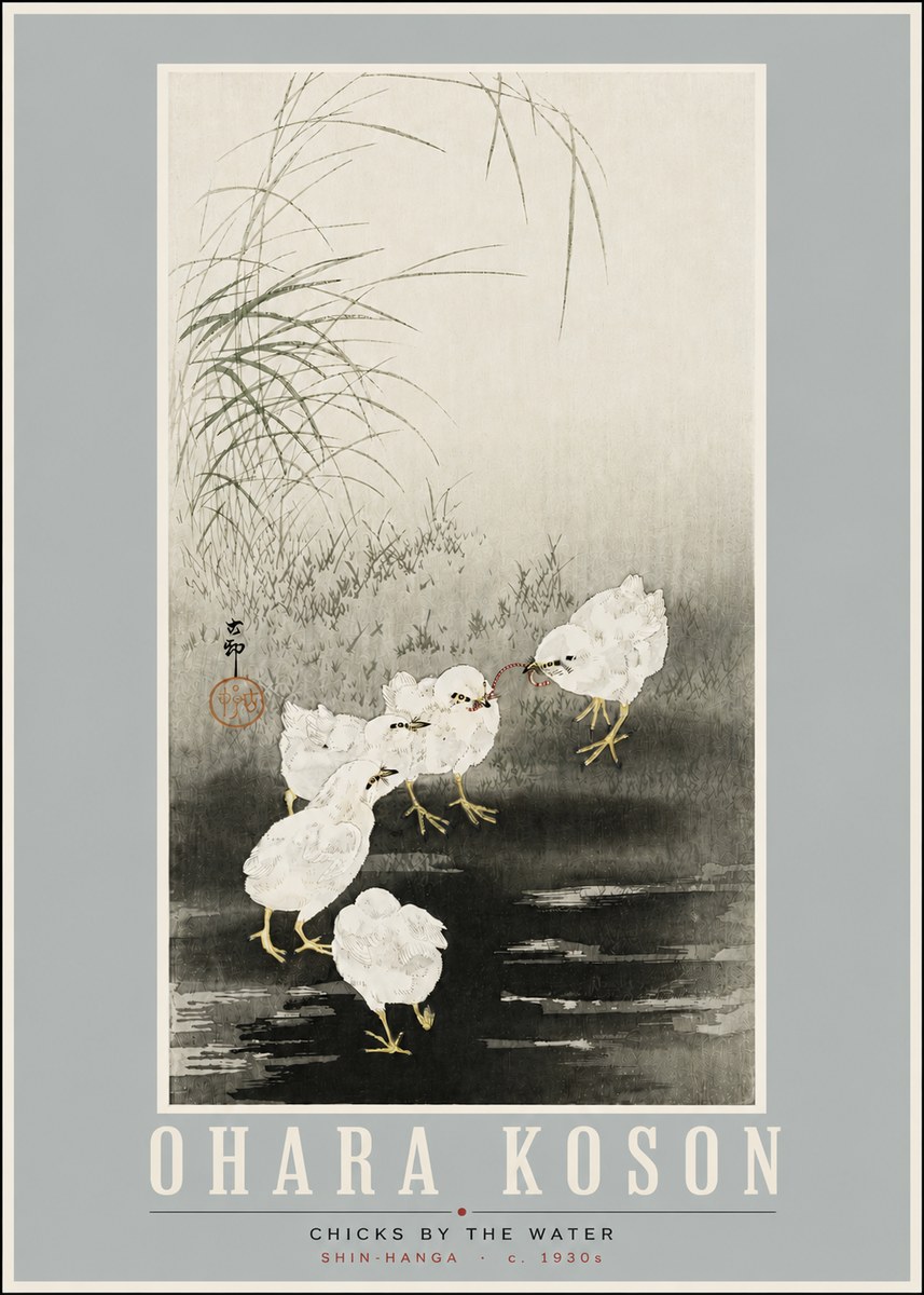 Ohara Koson Chicks by the Water No4 - Plakat