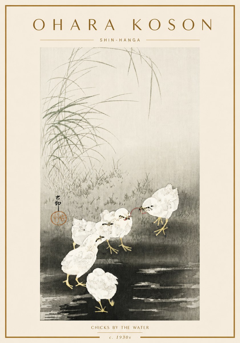 Ohara Koson Chicks by the Water No6 - Plakat