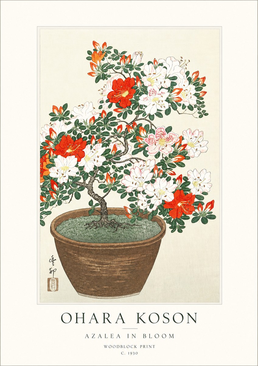 Ohara Koson Azalea in Bloom No1 - Plakat