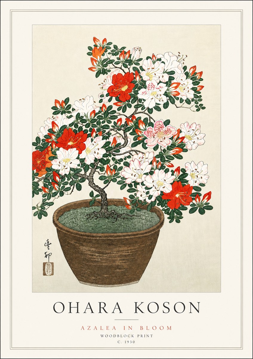 Ohara Koson Azalea in Bloom No3 - Plakat