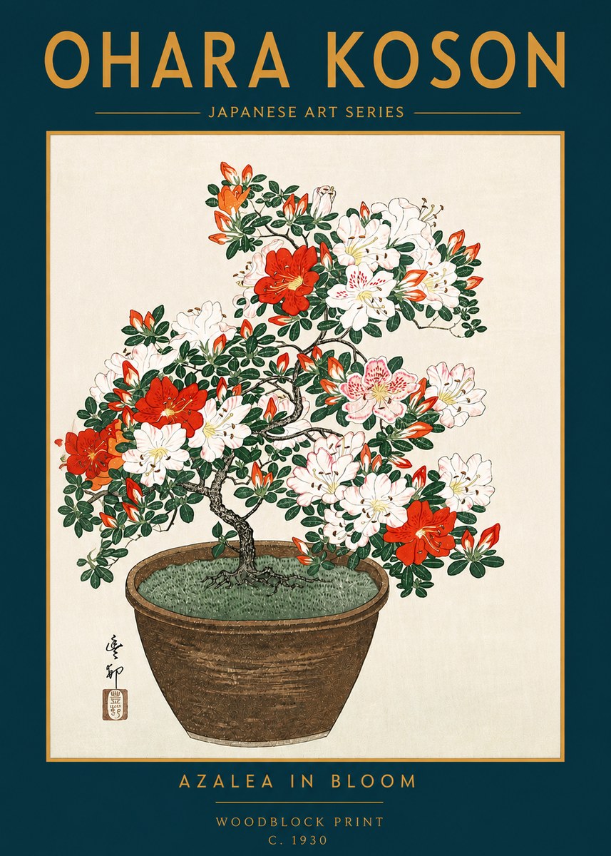 Ohara Koson Azalea in Bloom No4 - Plakat