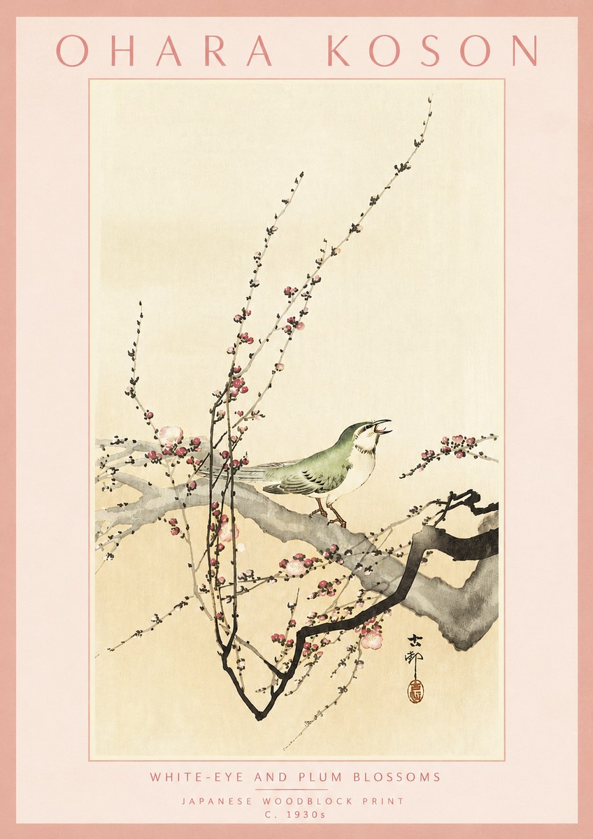 Ohara Koson White-eye and Plum Blossoms No3 - Plakat