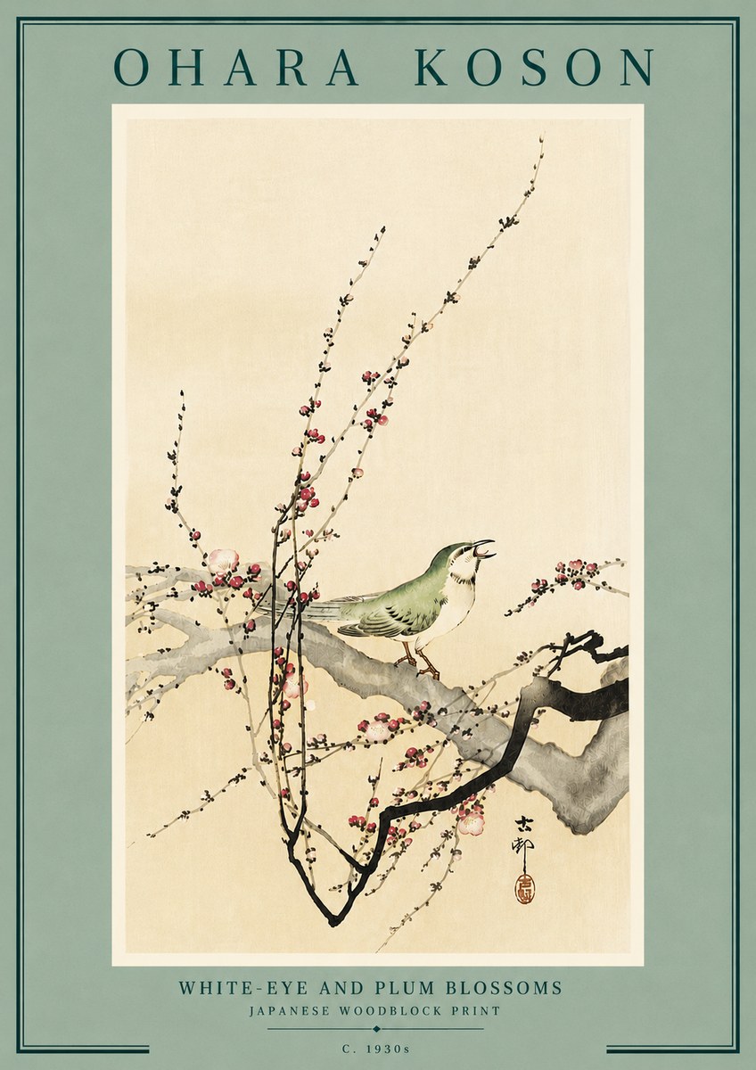 Ohara Koson White-eye and Plum Blossoms No6 - Plakat