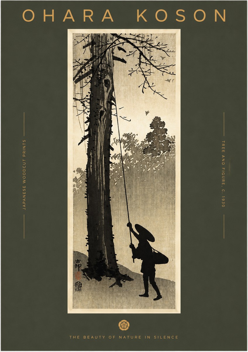 Ohara Koson Tree and Figure No2 - Plakat