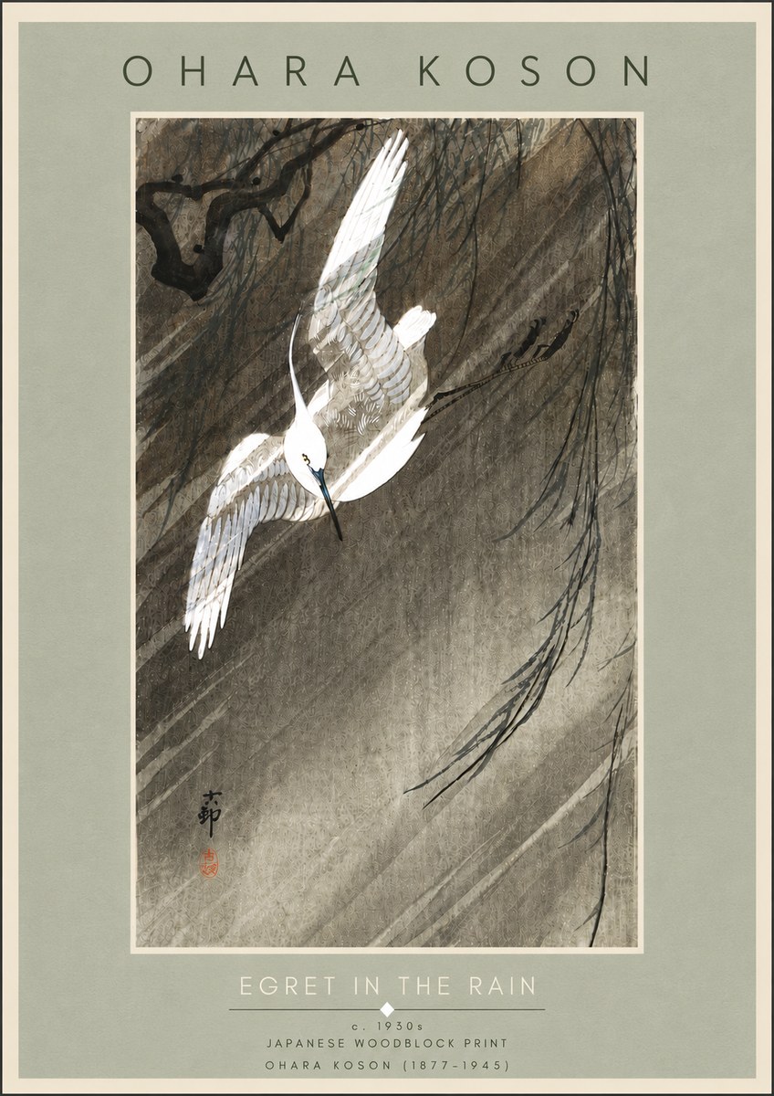 Ohara Koson Egret in the Rain II No5 - Plakat
