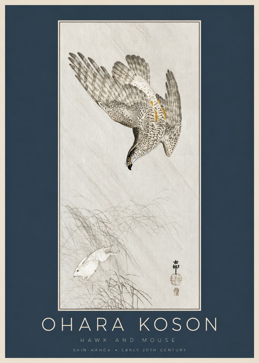 Ohara Koson Hawk and Mouse No2 - Plakat