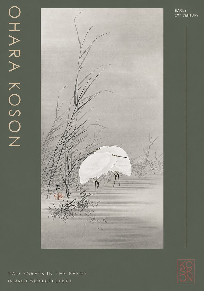 Ohara Koson Two Egrets in the Reeds No2 - Plakat