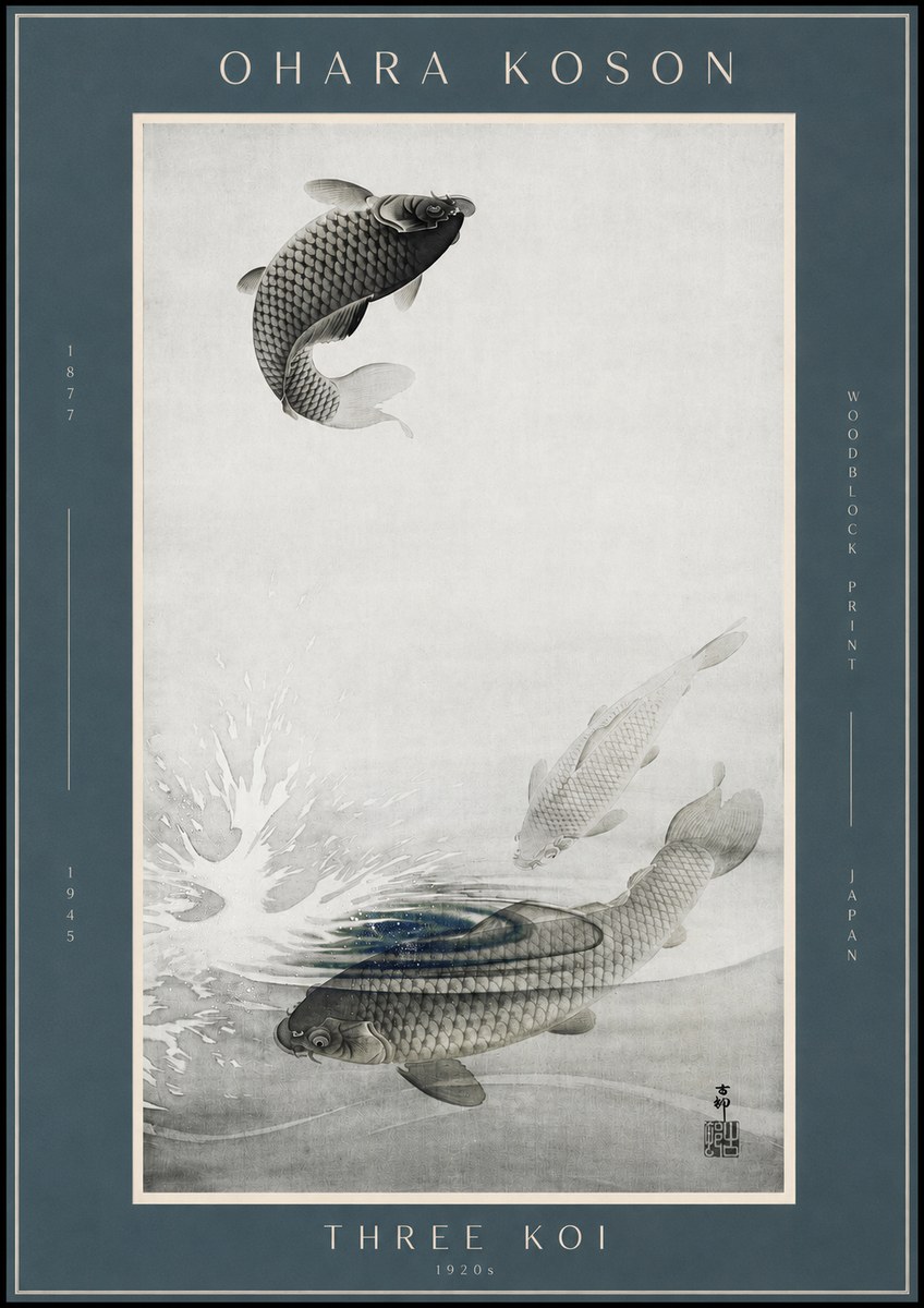 Ohara Koson Three Koi No2 - Plakat