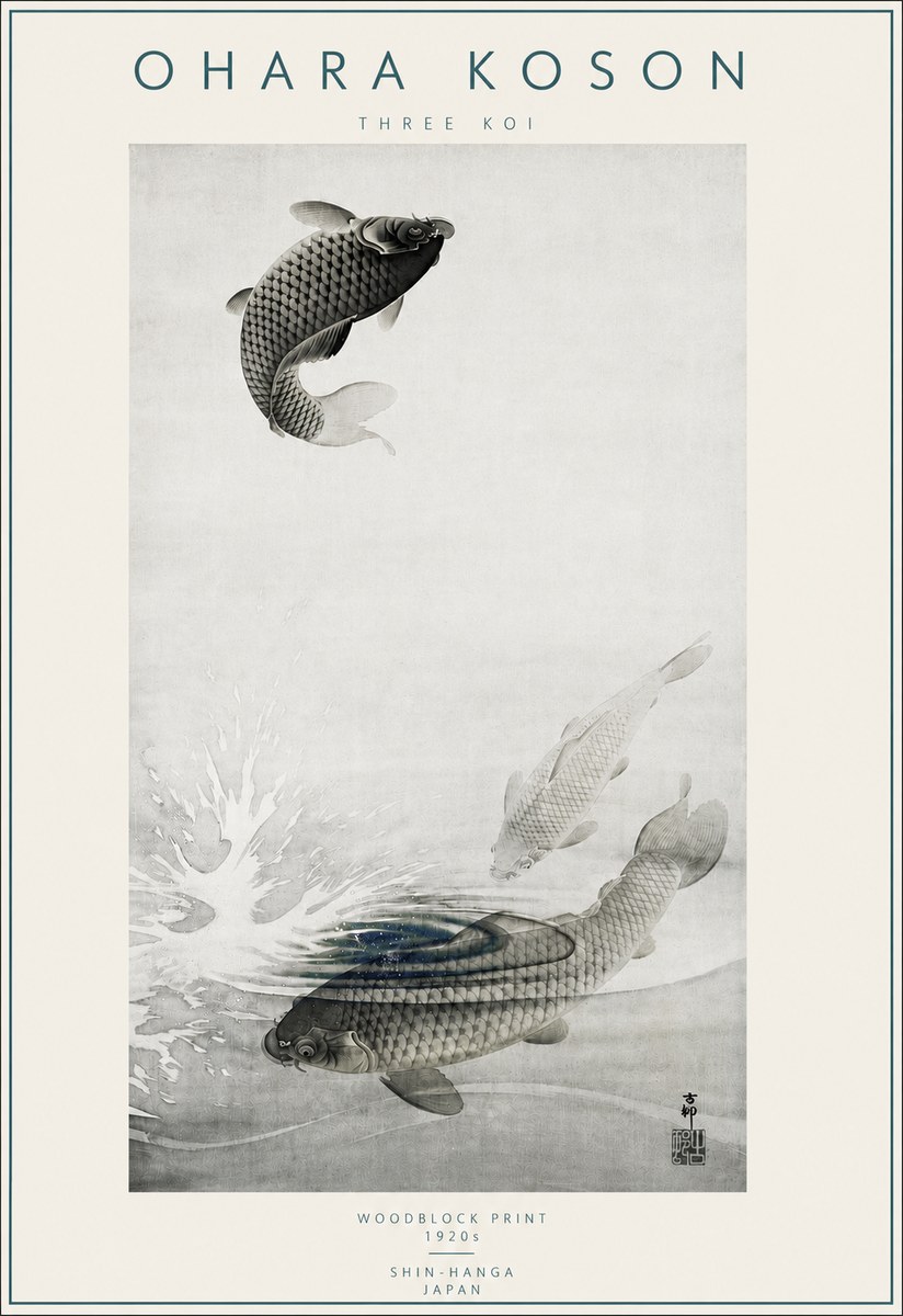 Ohara Koson Three Koi No4 - Plakat