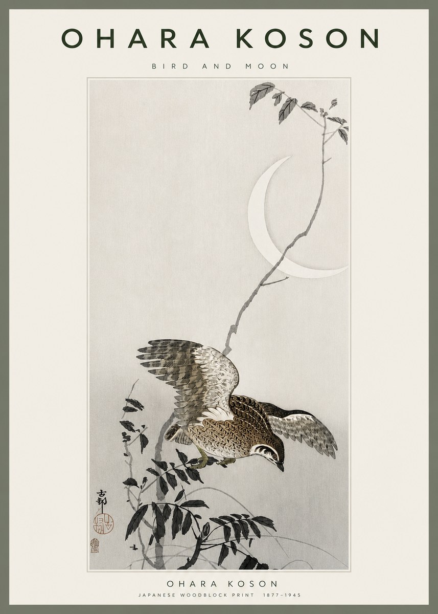 Ohara Koson Bird and Moon No2 - Plakat