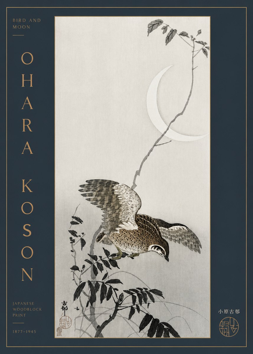 Ohara Koson Bird and Moon No3 - Plakat