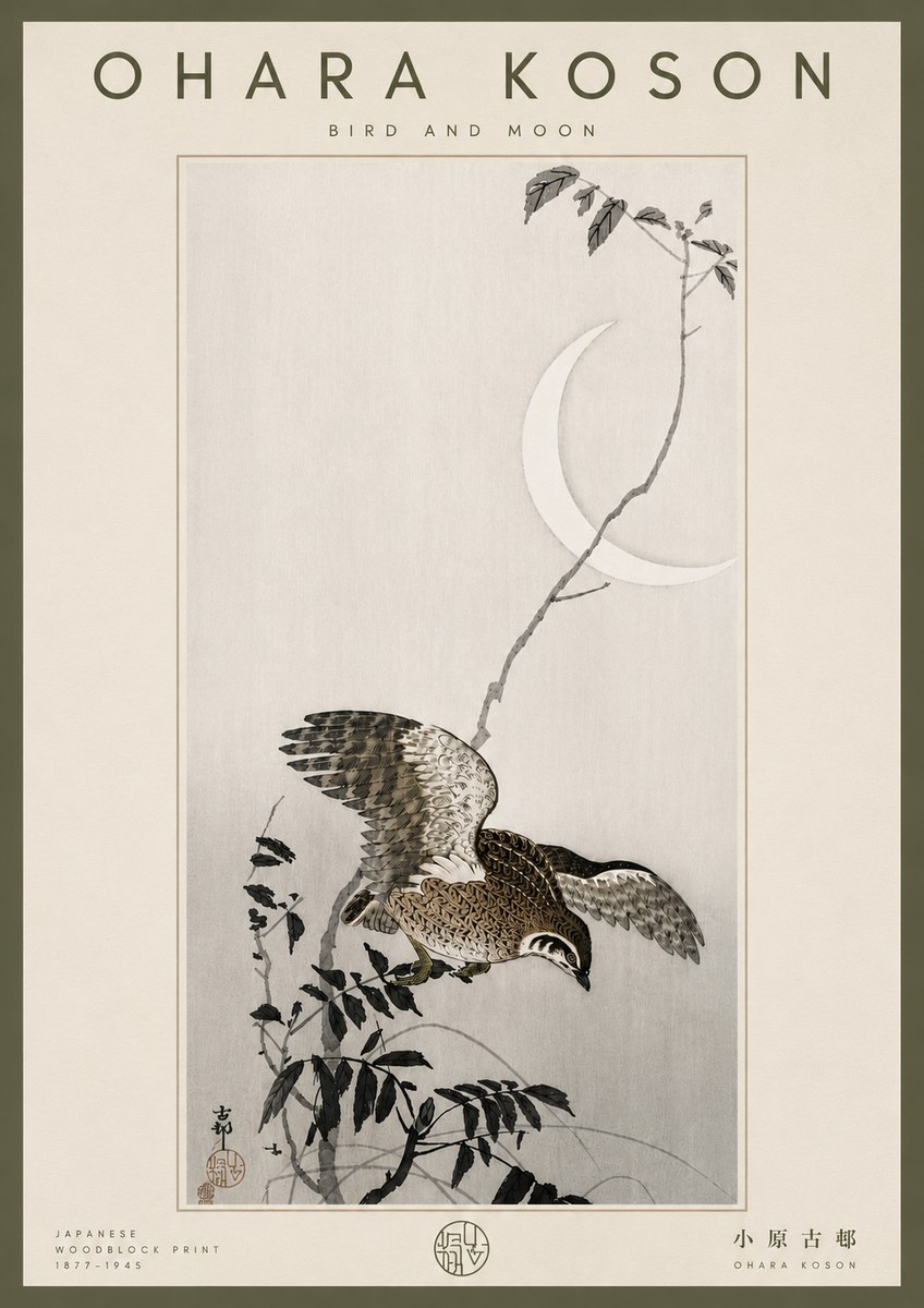 Ohara Koson Bird and Moon No6 - Plakat