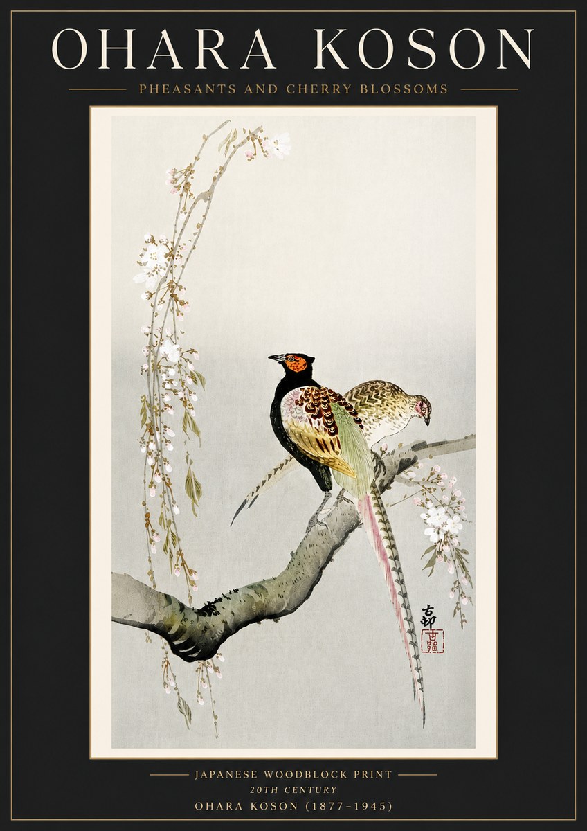 Ohara Koson Pheasants and Cherry Blossoms II No4 - Plakat