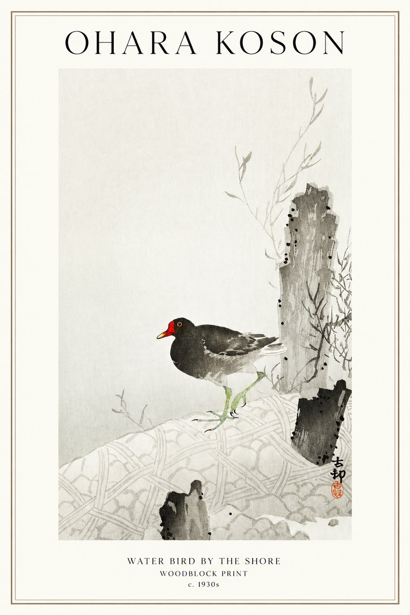 Ohara Koson Water Bird by the Shore No1 - Plakat