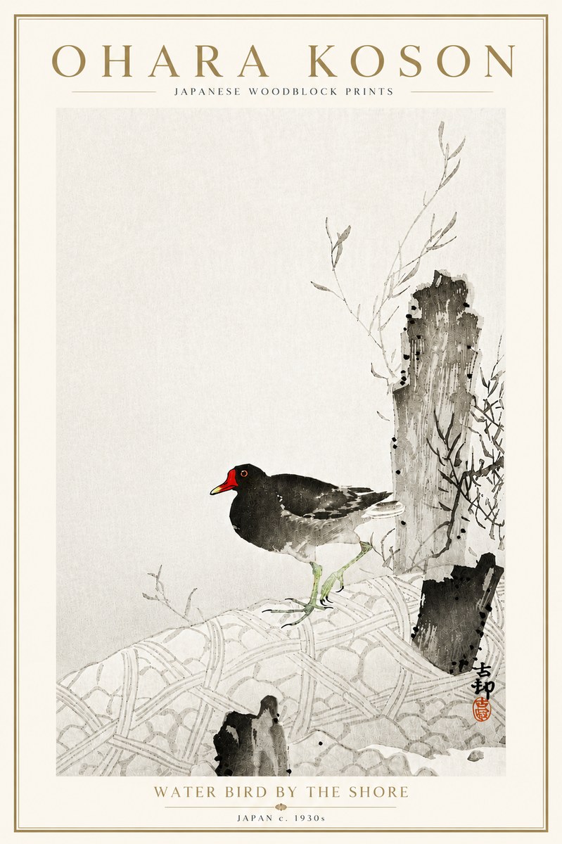 Ohara Koson Water Bird by the Shore No6 - Plakat