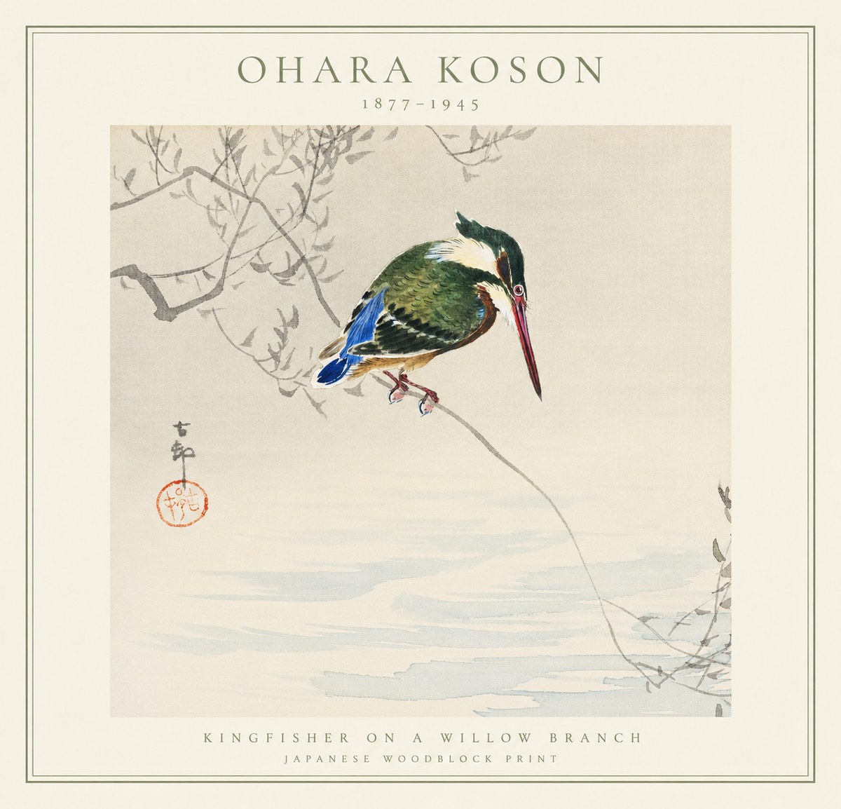 Ohara Koson Kingfisher on a Willow Branch No1 - Plakat