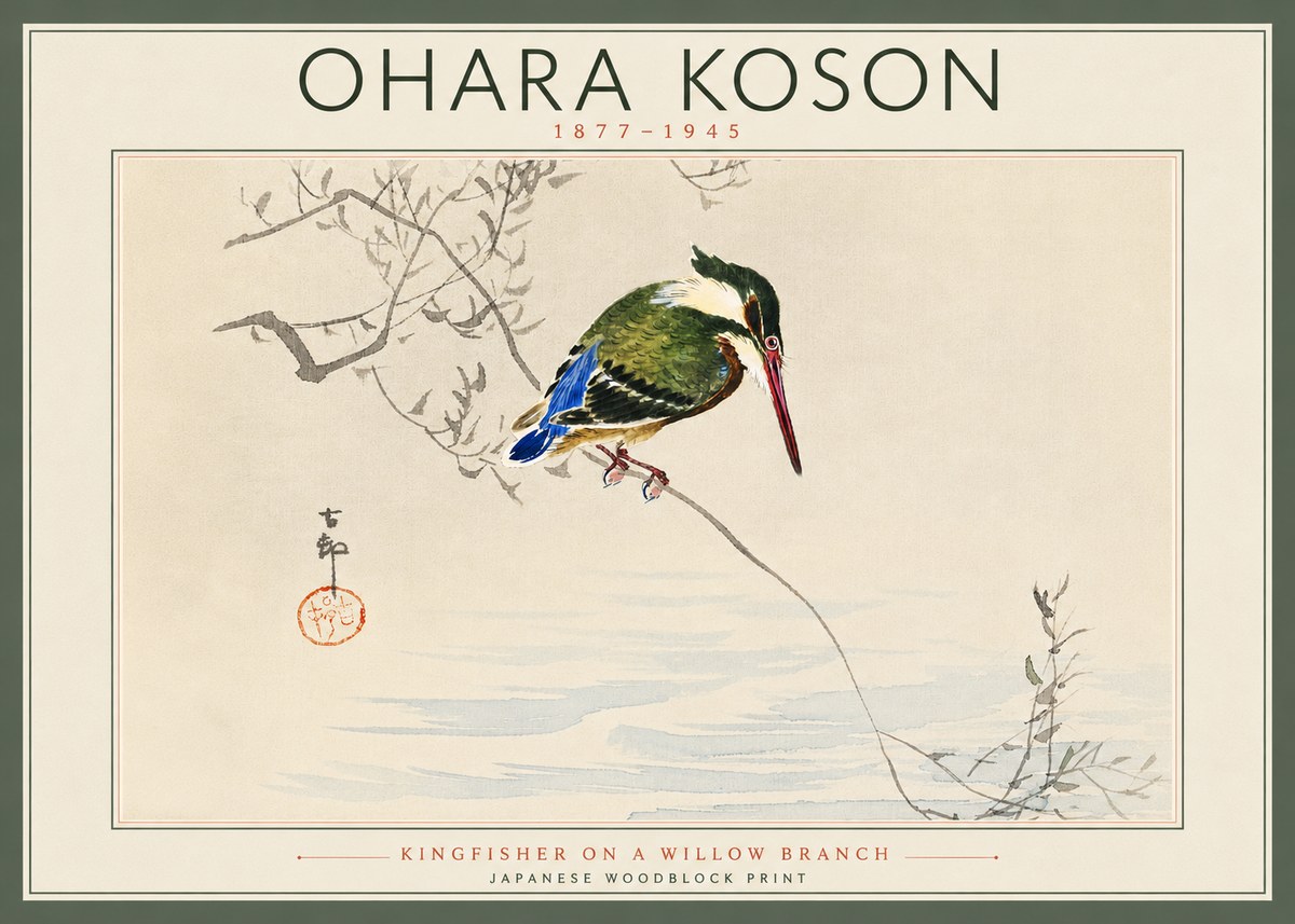 Ohara Koson Kingfisher on a Willow Branch No5 - Plakat