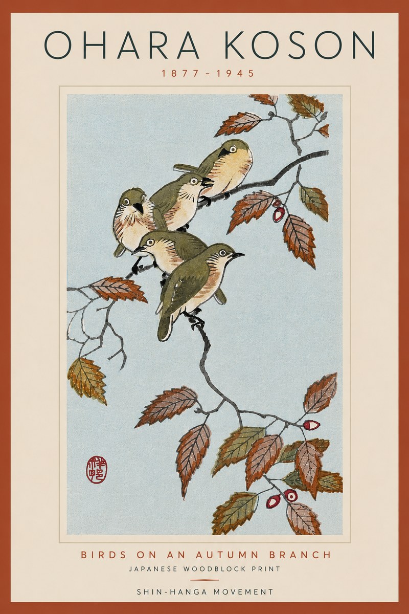 Ohara Koson Birds on an Autumn Branch No6 - Plakat