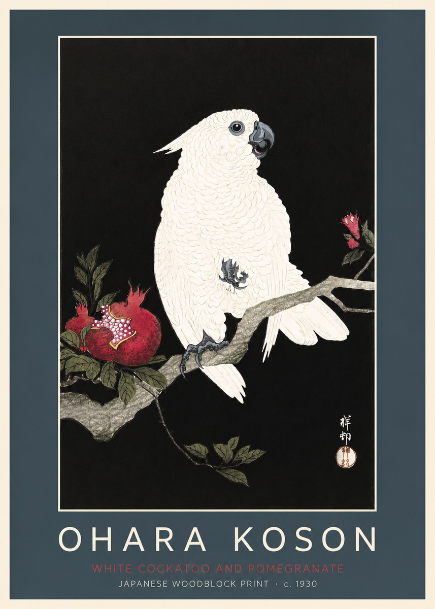 Ohara Koson White Cockatoo and Pomegranate I No2 - Plakat