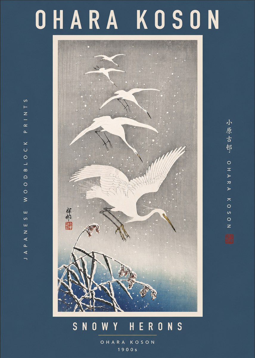 Ohara Koson Snowy Herons No2 - Plakat