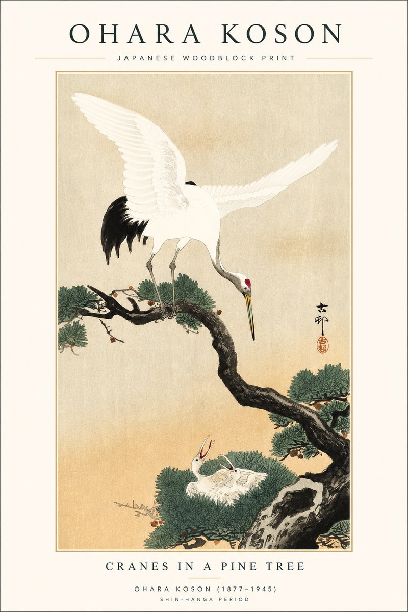 Ohara Koson Cranes in Pine No2 - Plakat