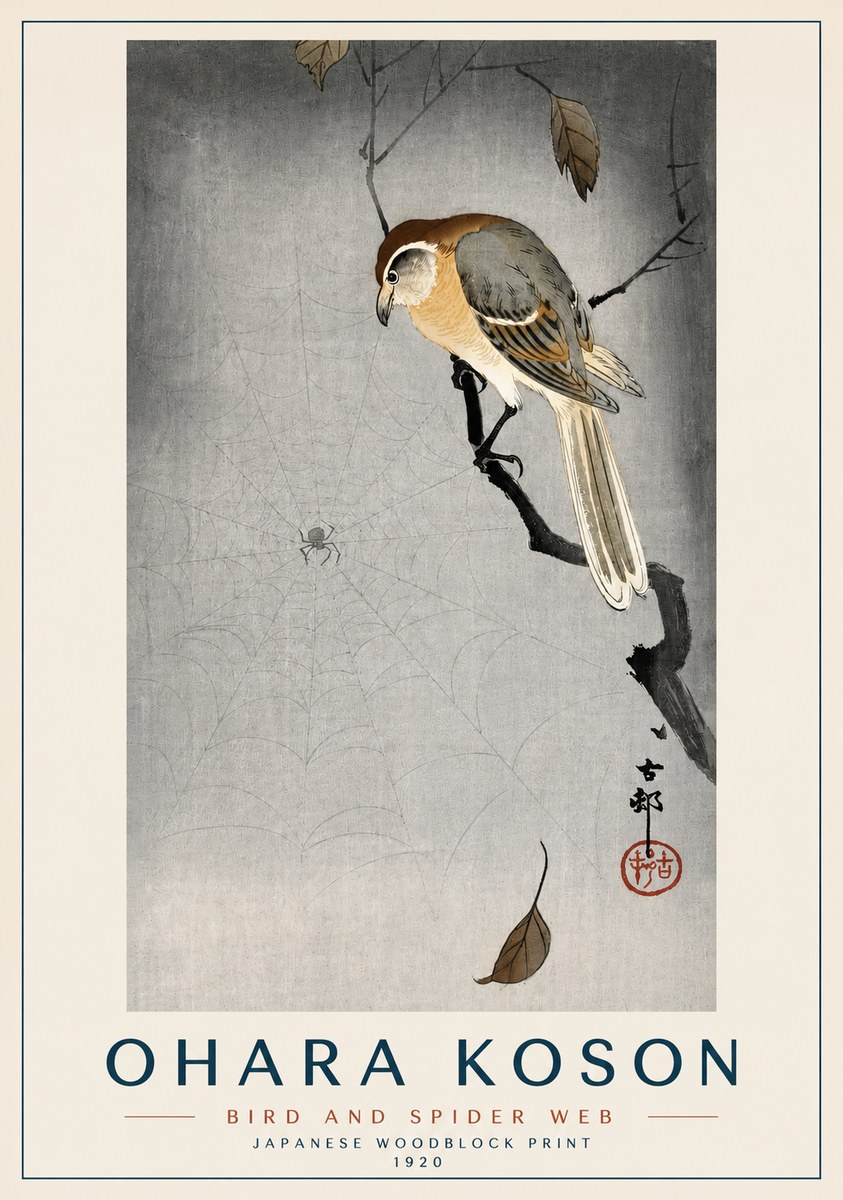 Ohara Koson Bird and Spider Web II No3 - Plakat