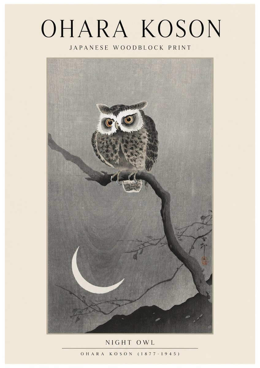 Ohara Koson Night Owl No1 - Plakat