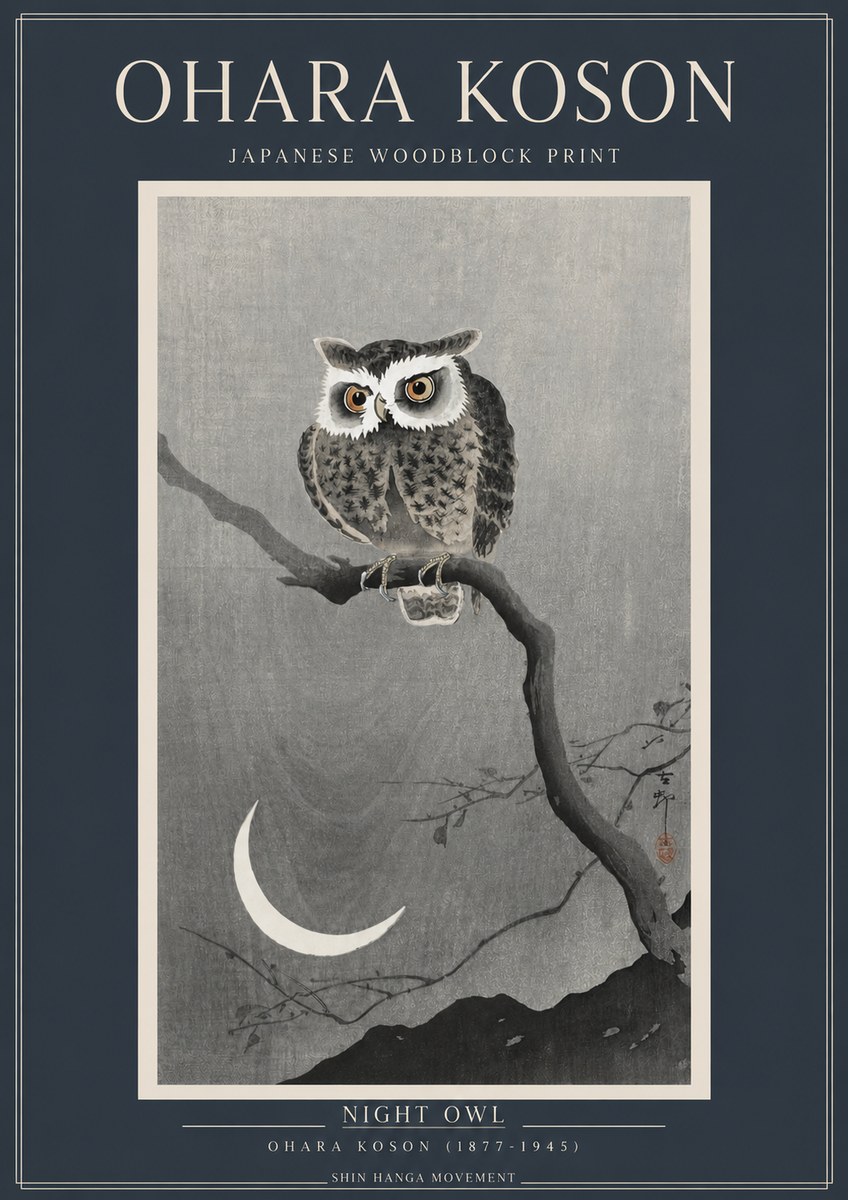 Ohara Koson Night Owl No2 - Plakat