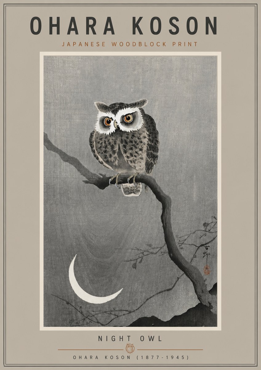Ohara Koson Night Owl No5 - Plakat