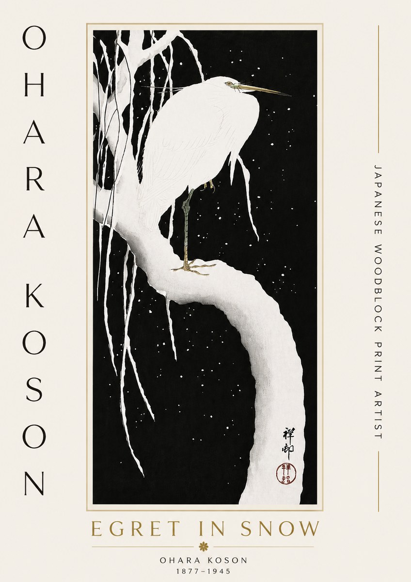 Ohara Koson Egret in Snow No5 - Plakat