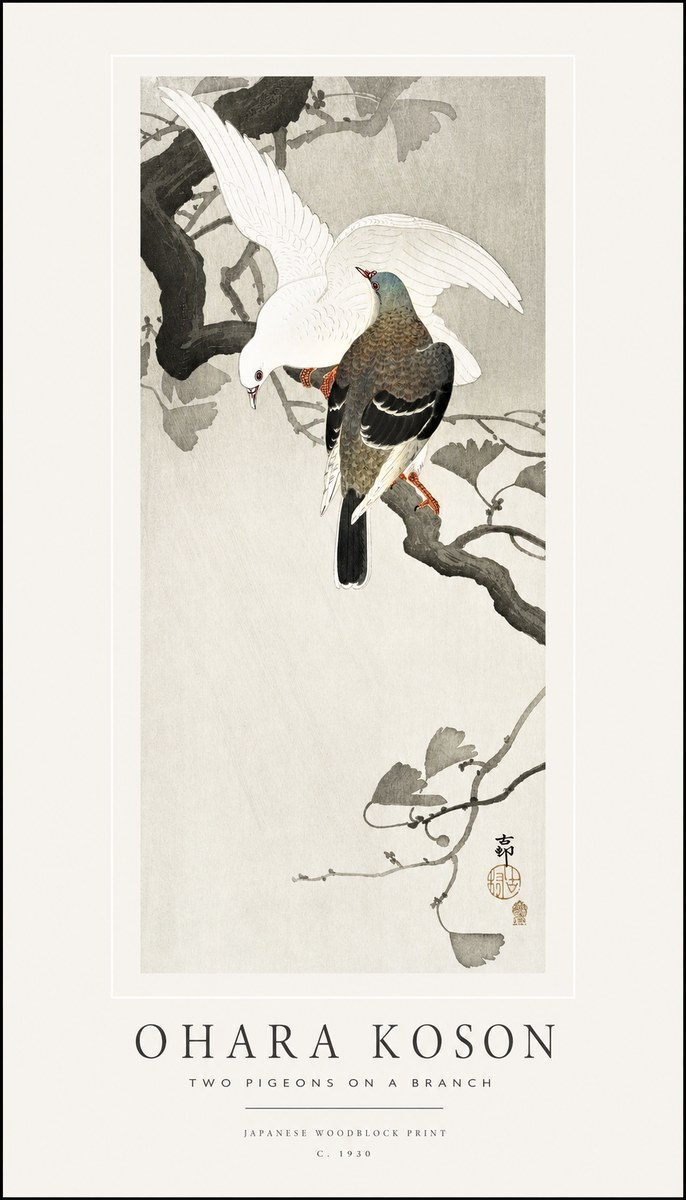 Ohara Koson Two Pigeons on a Branch No1 - Plakat