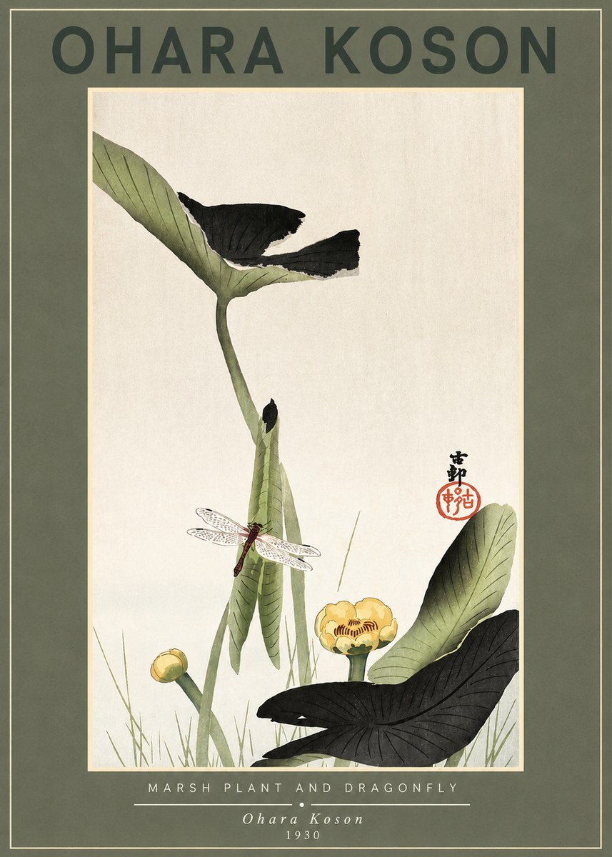 Ohara Koson Marsh Plant and Dragonfly No2 - Plakat