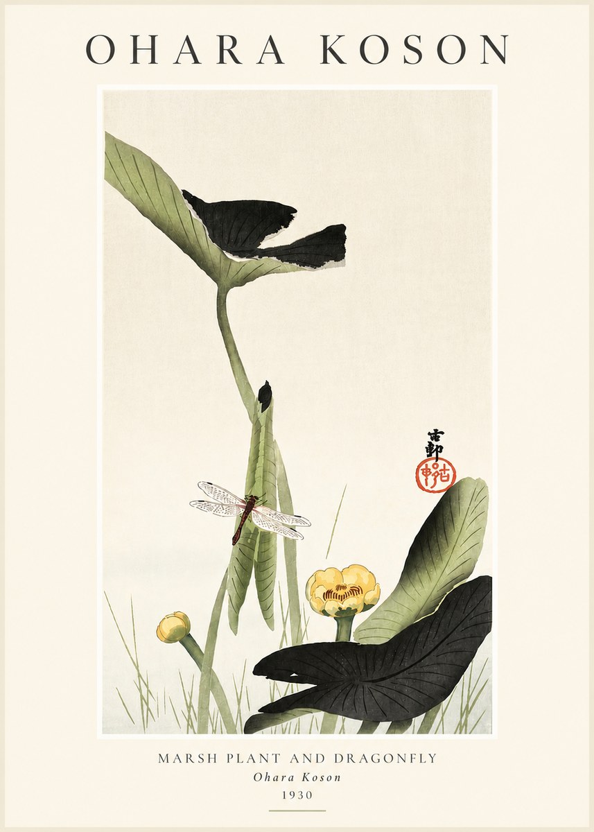 Ohara Koson Marsh Plant and Dragonfly No3 - Plakat