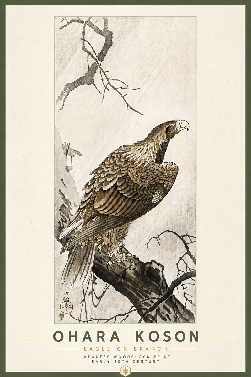 Ohara Koson Eagle on Branch No6 - Plakat