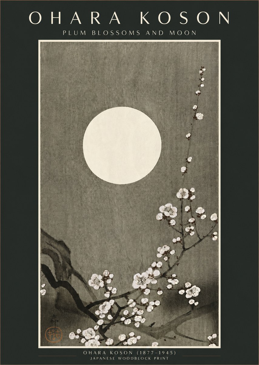Ohara Koson Plum Blossoms and Moon No2 - Plakat